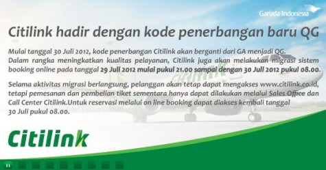 Citilink Flight Number Change