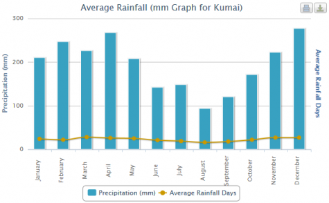 Average Rainfall in Kumai, near Pangkalan Bun